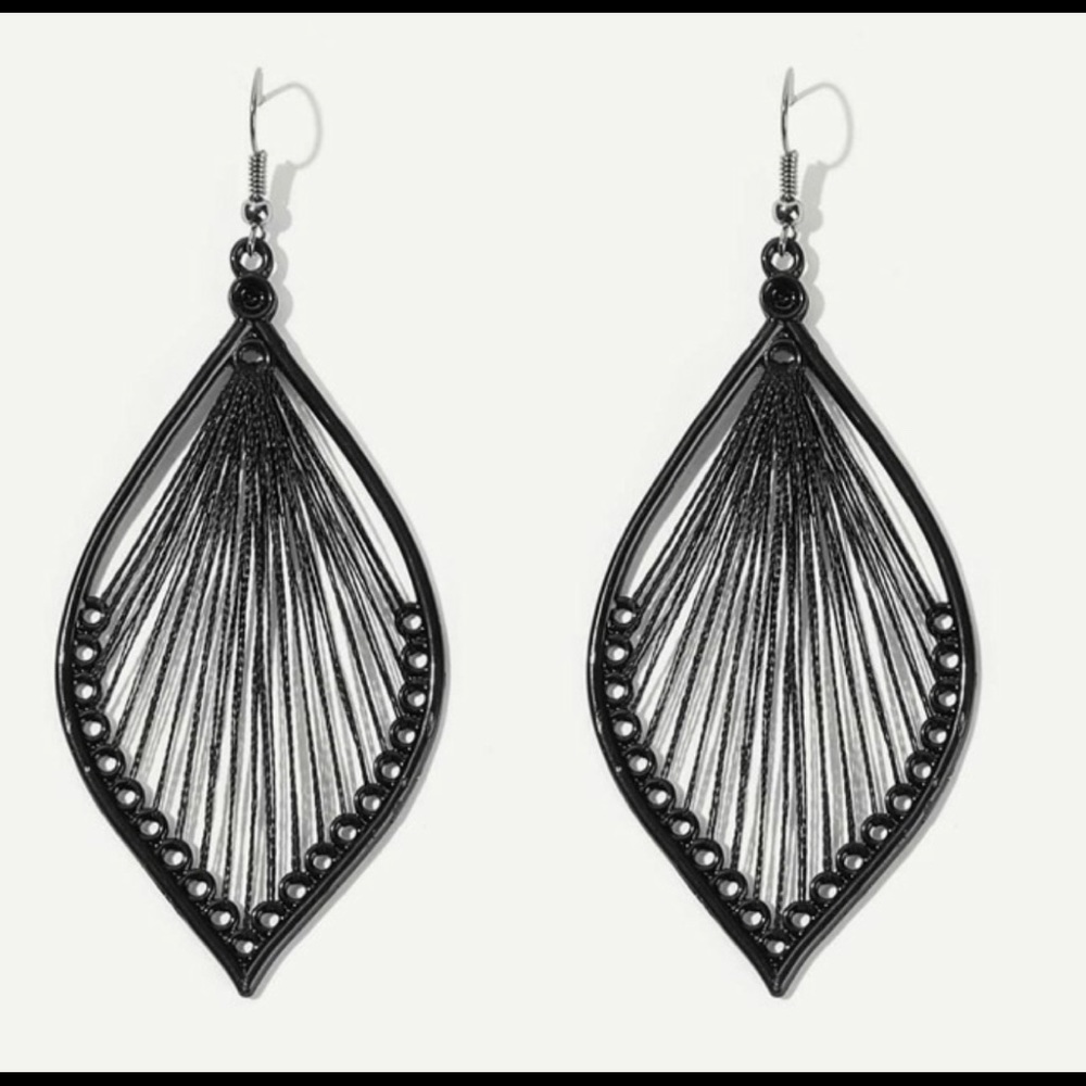 NEW Boho Woven Black Drop Earrings
